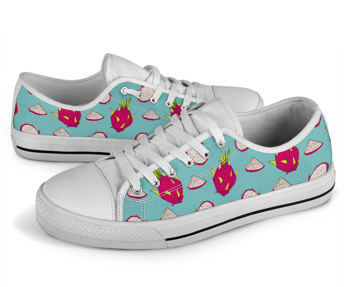 Dragonfruit Pattern Print Design DF01 White Bottom Low Top Shoes