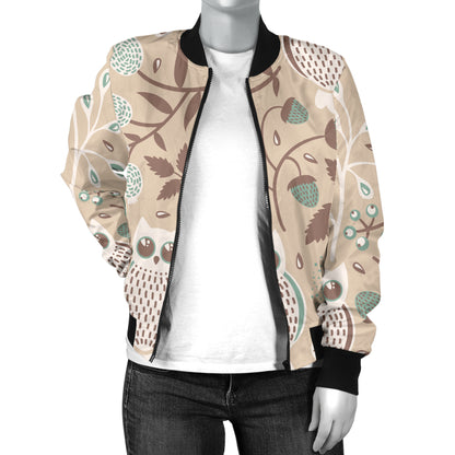 Owl Pattern Print Design A02 Women's Bomber Jacket
