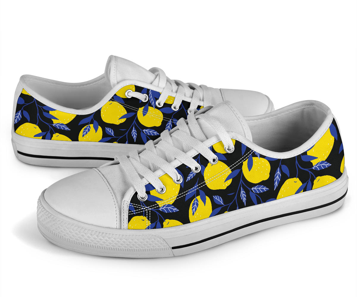 Lemon Pattern Print Design LM01 White Bottom Low Top Shoes