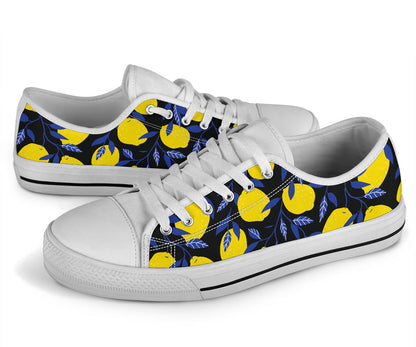 Lemon Pattern Print Design LM01 White Bottom Low Top Shoes
