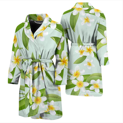 Yellow Plumeria Pattern Print Design PM024 Men Bathrobe