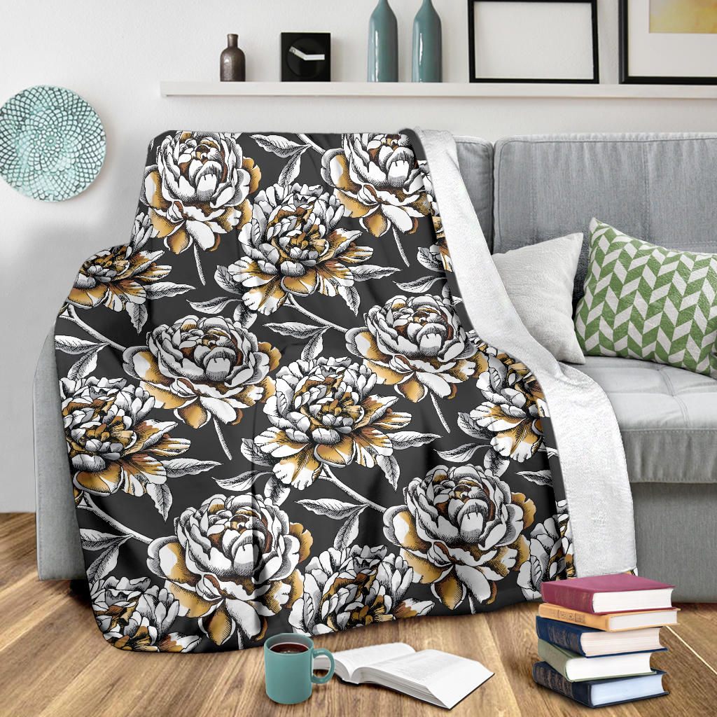 Peony Pattern Print Design PE06 Fleece Blanket