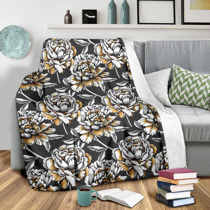 Peony Pattern Print Design PE06 Fleece Blanket