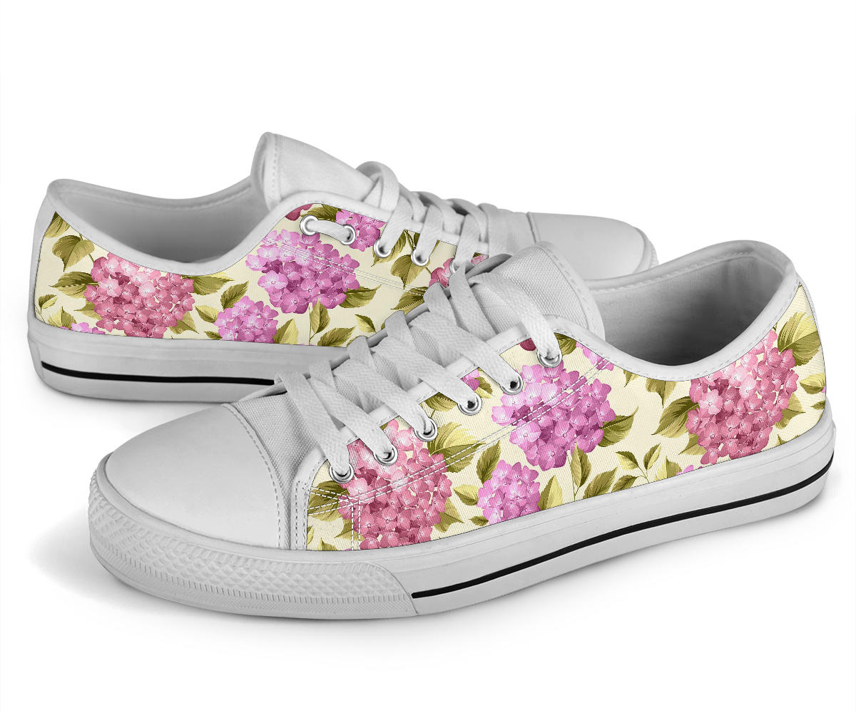 Hydrangea Pattern Print Design HD05 White Bottom Low Top Shoes