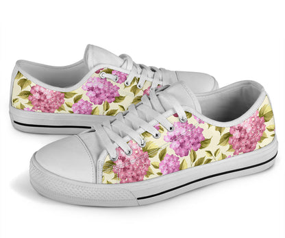 Hydrangea Pattern Print Design HD05 White Bottom Low Top Shoes