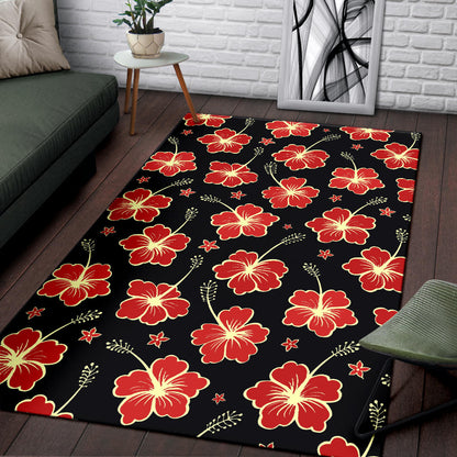 Red Hibiscus Pattern Print Design HB021 Area Rugs