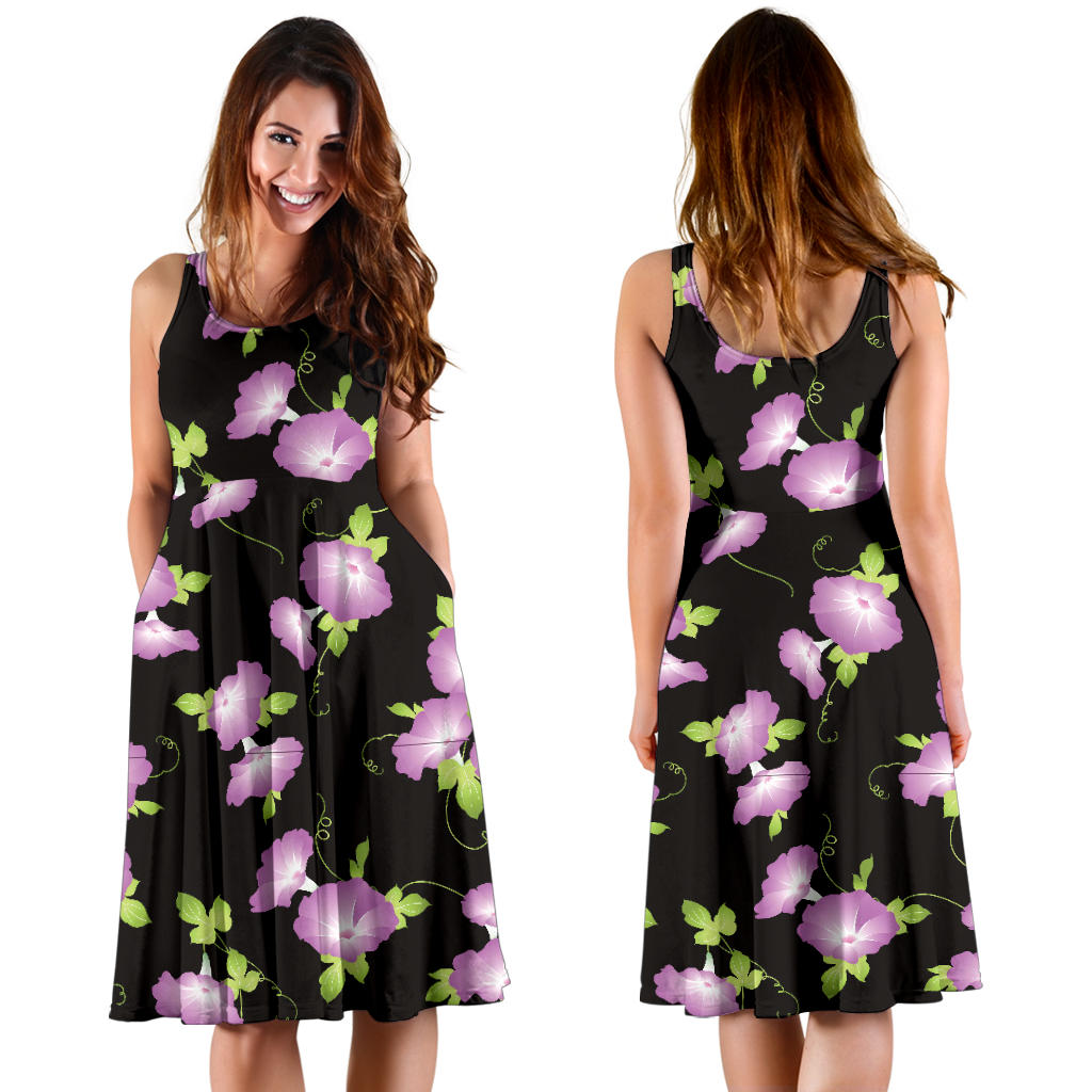 Morning Glory Pattern Print Design MG02 Midi Dress