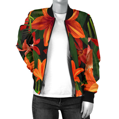 Amaryllis Pattern Print Design AL05 Women Bomber Jacket