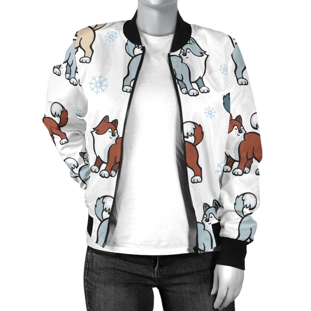 Alaskan Malamute Pattern Print Design 02 Women's Bomber Jacket