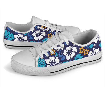 Hibiscus Pattern Print Design HB030 White Bottom Low Top Shoes