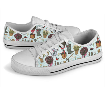 Gardening Pattern Print Design G01 White Bottom Low Top Shoes