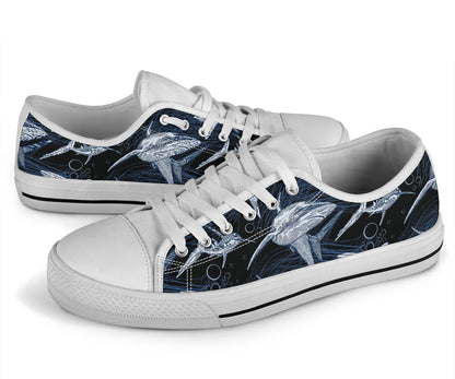 Shark Print Pattern White Bottom Low Top Shoes