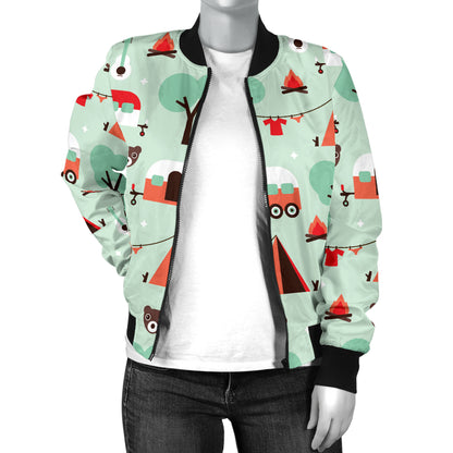 Camper Tent Pattern Print Design 01 Women's Bomber Jacket