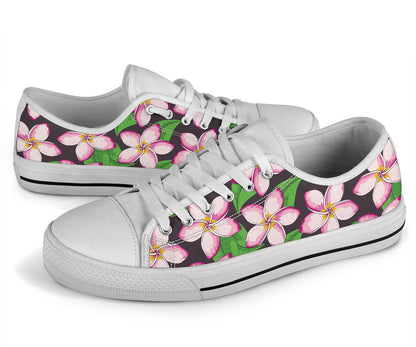 Pink Plumeria Pattern Print Design PM019 White Bottom Low Top Shoes