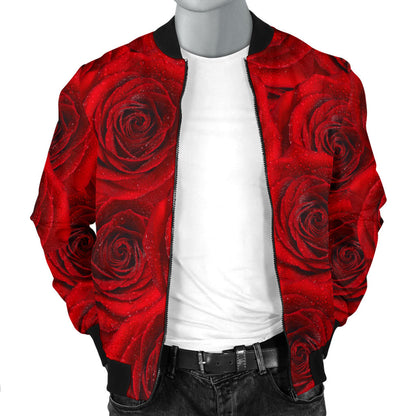 Rose Red Pattern Print Design RO04 Men Bomber Jacket