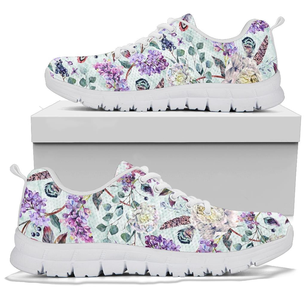 Lilac Pattern Print Design LI06 Sneakers White Bottom Shoes