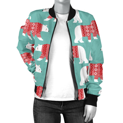 Polar Bear Pattern Print Design A04 Women's Bomber Jacket