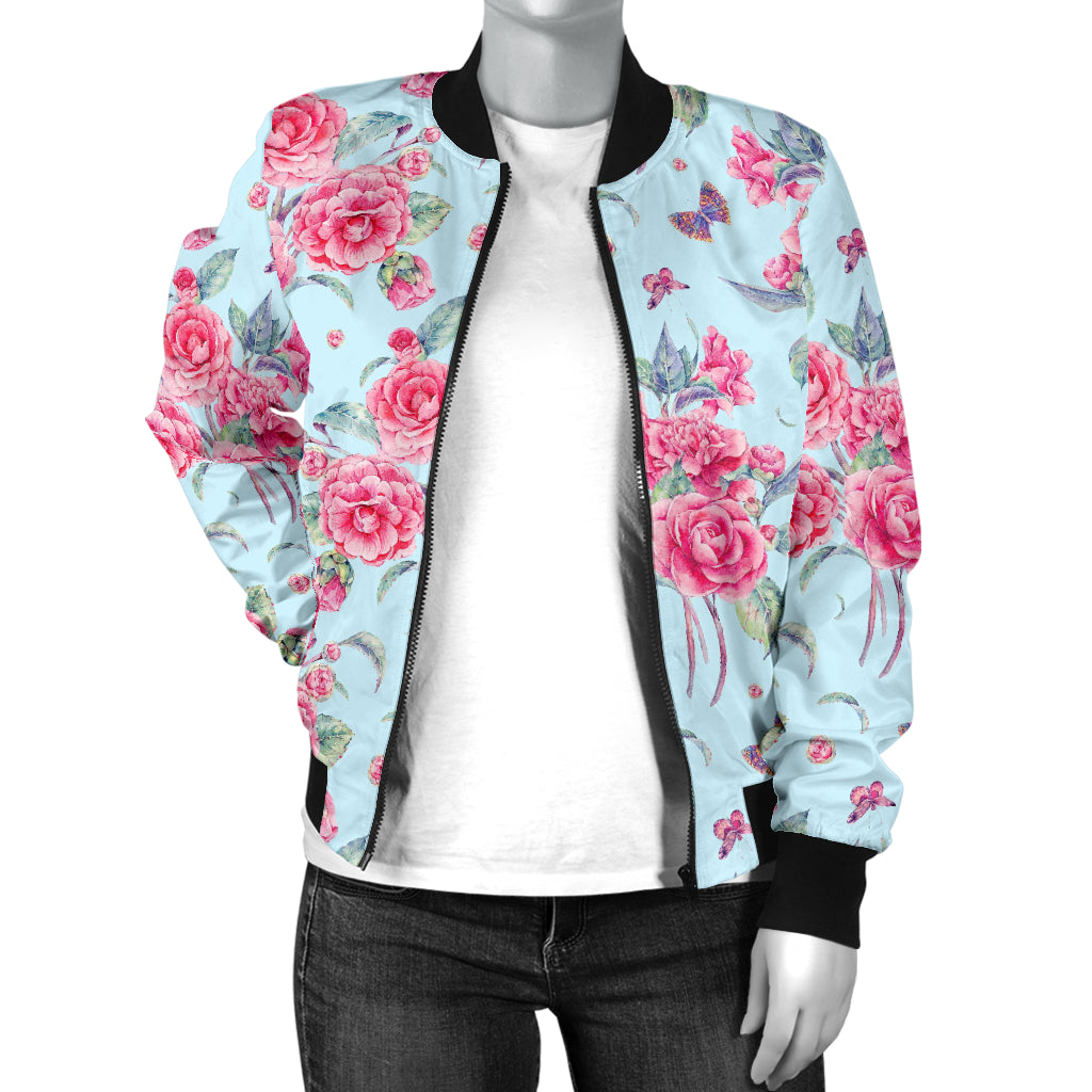 Camellia Pattern Print Design 01 Women's Bomber Jacket