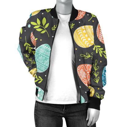 Easter Eggs Pattern Print Design RB01 Women Bomber Jacket