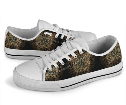 Gold Butterfly Ornamental White Bottom Low Top Shoes
