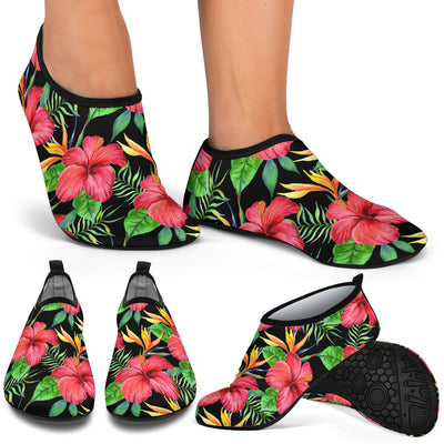 Red Hibiscus Pattern Print Design HB07 Aqua Water Shoes