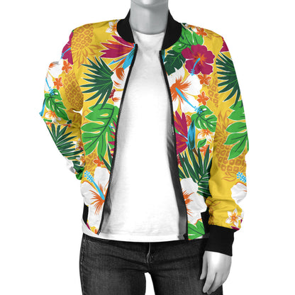 Hawaiian Themed Pattern Print Design H09 Women Bomber Jacket