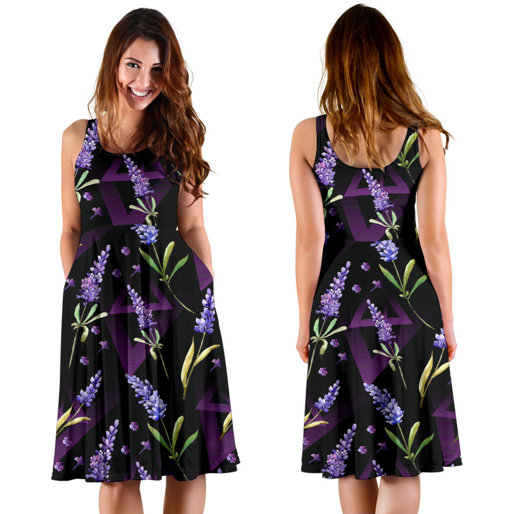 Lavender Pattern Print Design LV07 Midi Dress
