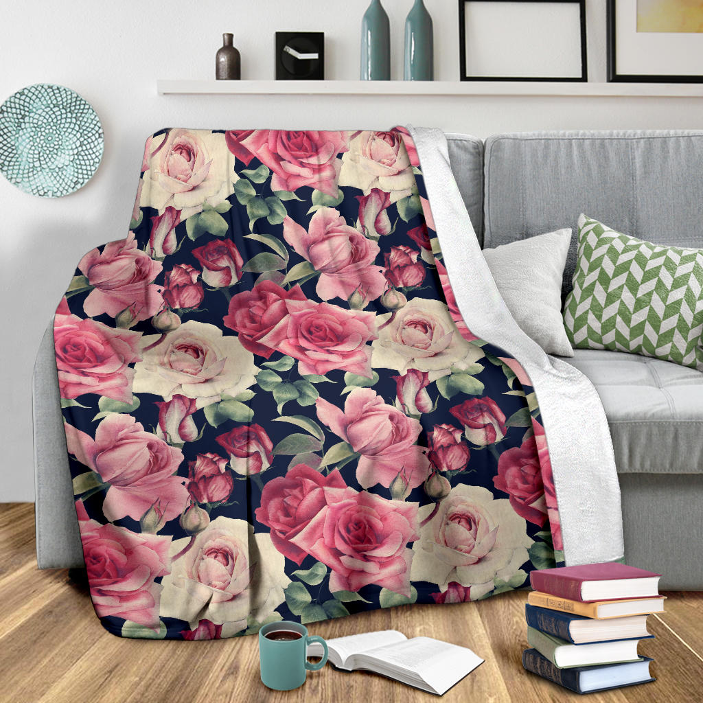 Rose Pattern Print Design RO05 Fleece Blanket