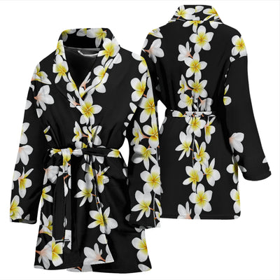 White Plumeria Pattern Print Design PM08 Women Bathrobe