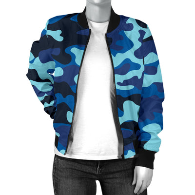 Camo Blue Pattern Print Design 04 Women's Bomber Jacket