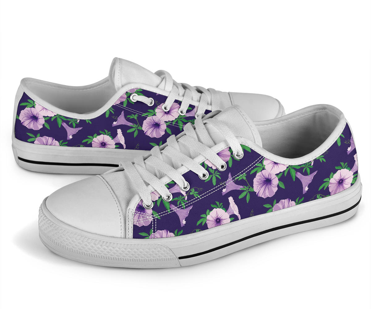 Morning Glory Pattern Print Design MG01 White Bottom Low Top Shoes