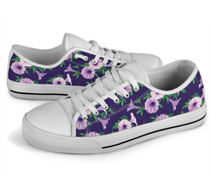 Morning Glory Pattern Print Design MG01 White Bottom Low Top Shoes