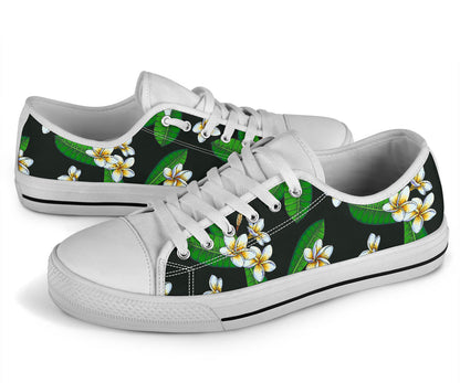 White Plumeria Pattern Print Design PM023 White Bottom Low Top Shoes