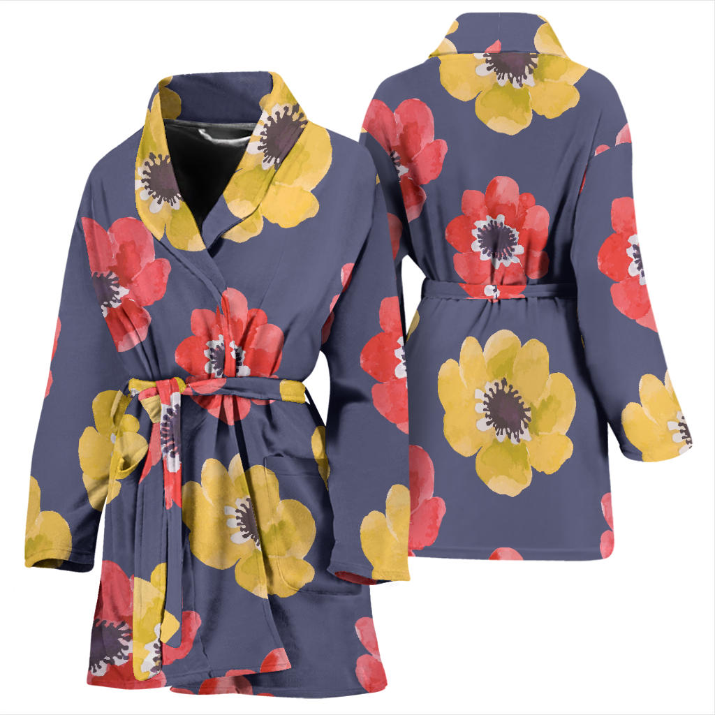 Anemone Pattern Print Design AM010 Women Bathrobe
