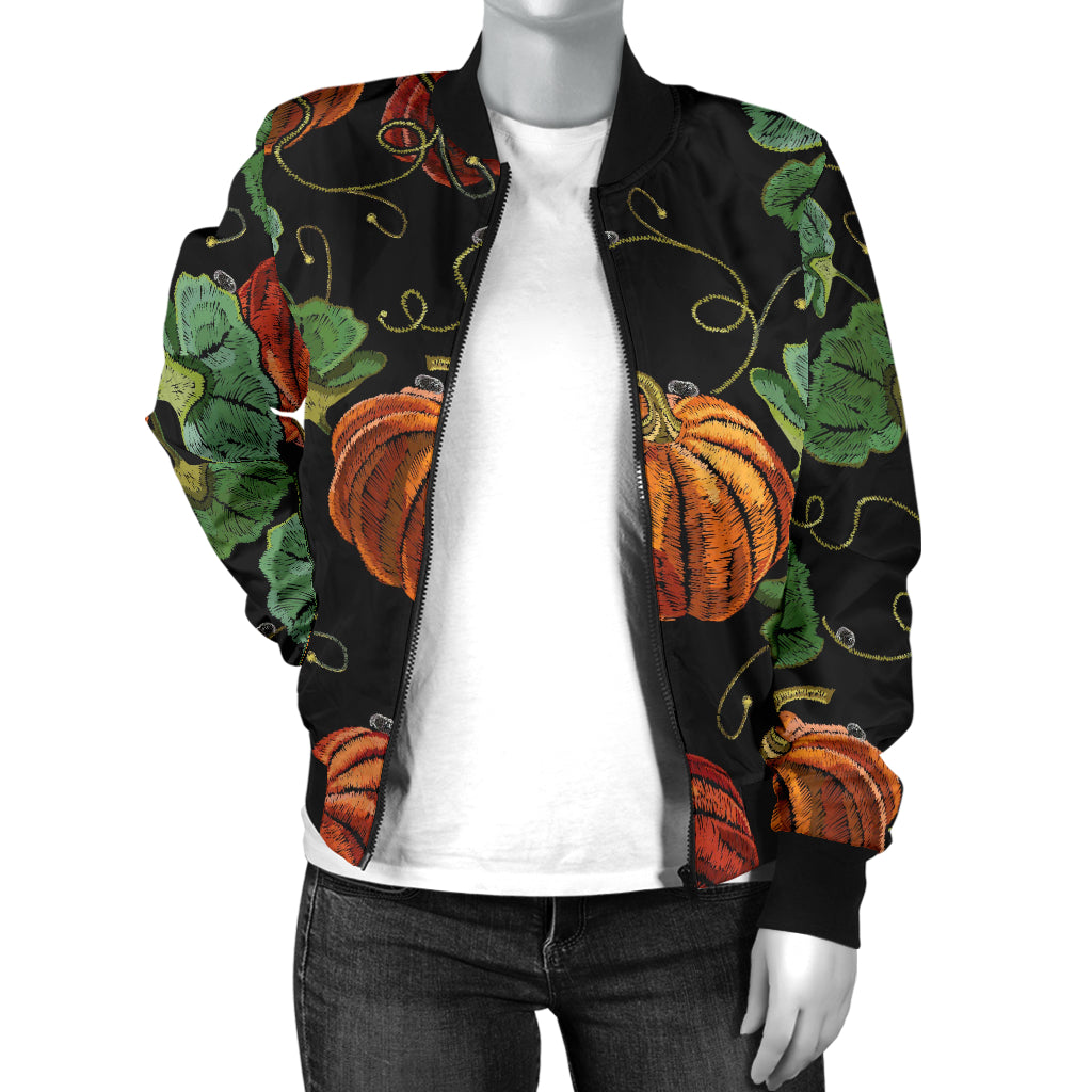 Pumpkin Pattern Print Design A02 Women's Bomber Jacket