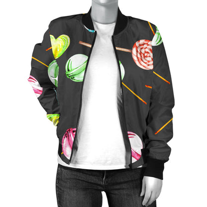 Lollipop Pattern Print Design LL02 Women Bomber Jacket