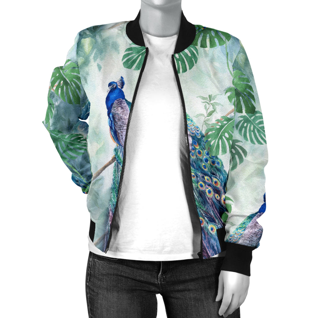 Peacock Pattern Print Design A02 Women's Bomber Jacket