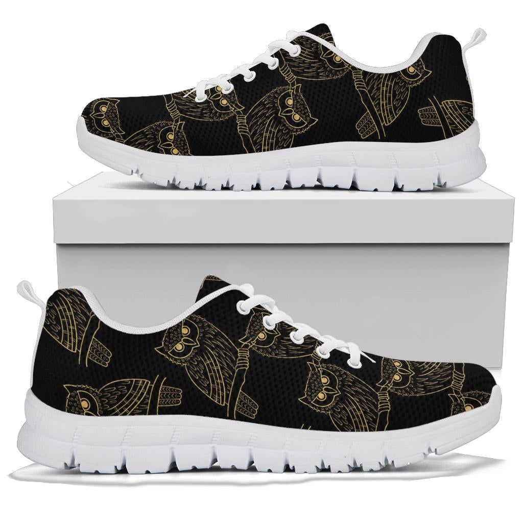 Gold Owl Pattern Sneakers White Bottom Shoes