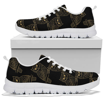 Gold Owl Pattern Sneakers White Bottom Shoes