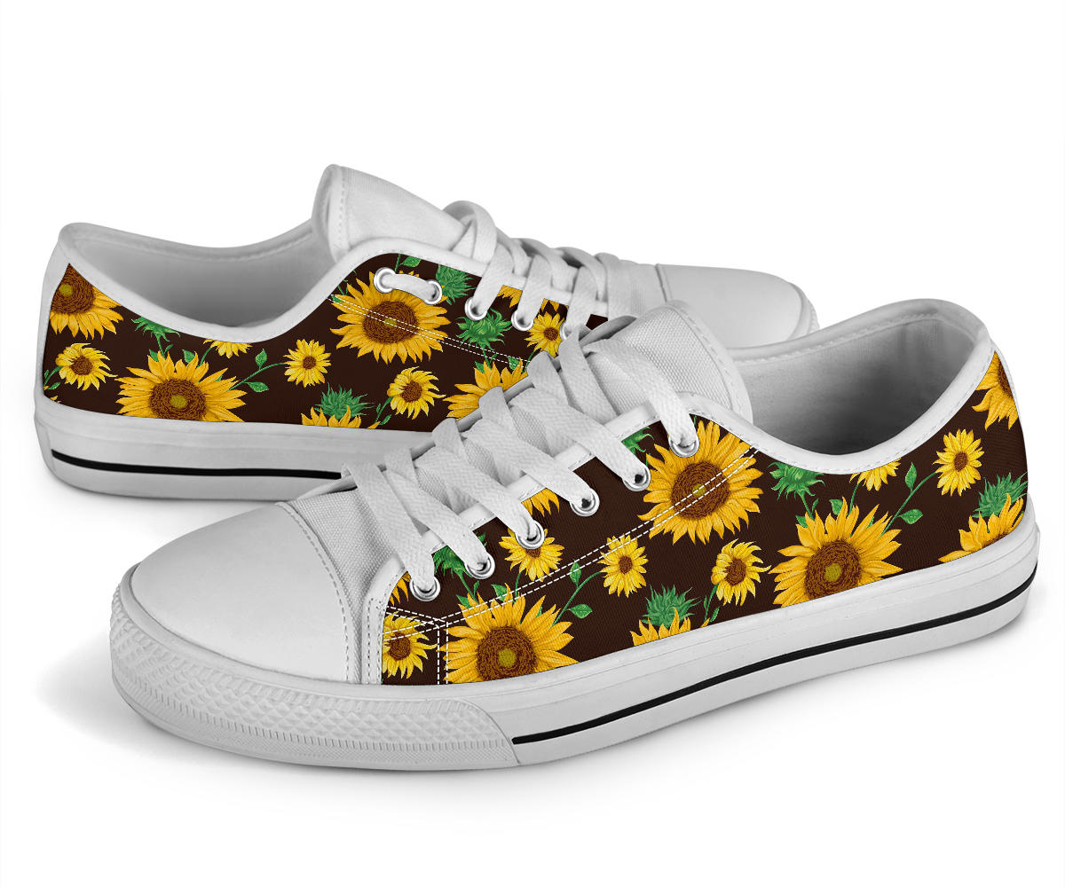 Sunflower Pattern Print Design SF01 White Bottom Low Top Shoes