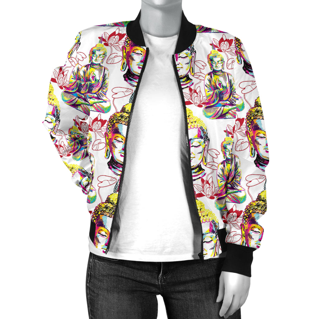 Buddha Pattern Print Design 06 Women's Bomber Jacket