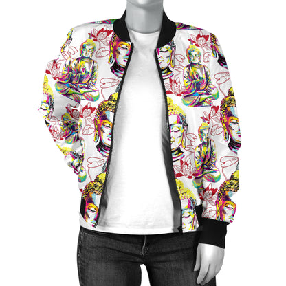 Buddha Pattern Print Design 06 Women's Bomber Jacket