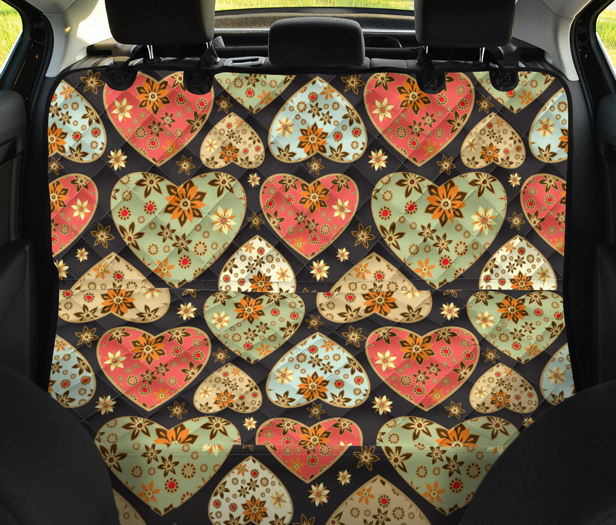 Heart Boho Pattern Print Design HE04 Rear Dog  Seat Cover