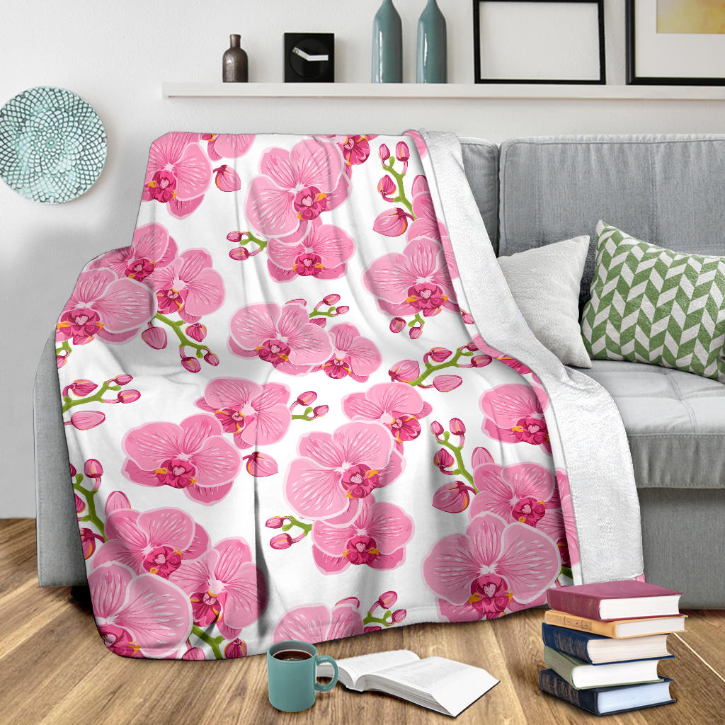Orchid Pink Pattern Print Design OR07 Fleece Blanket