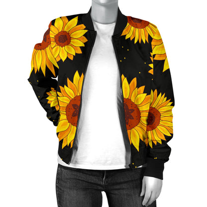 Sunflower Pattern Print Design SF09 Women Bomber Jacket