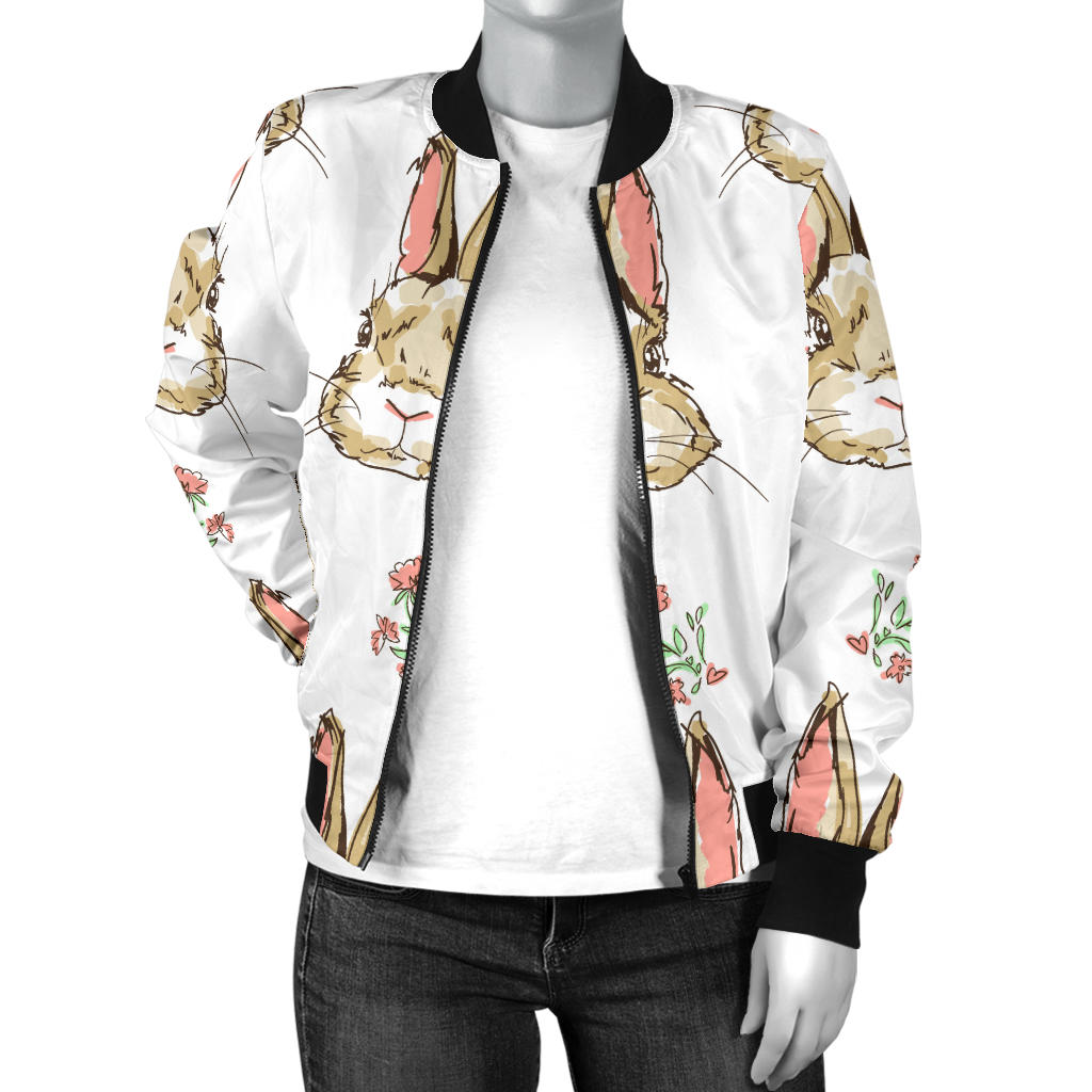Rabbit Pattern Print Design RB09 Women Bomber Jacket
