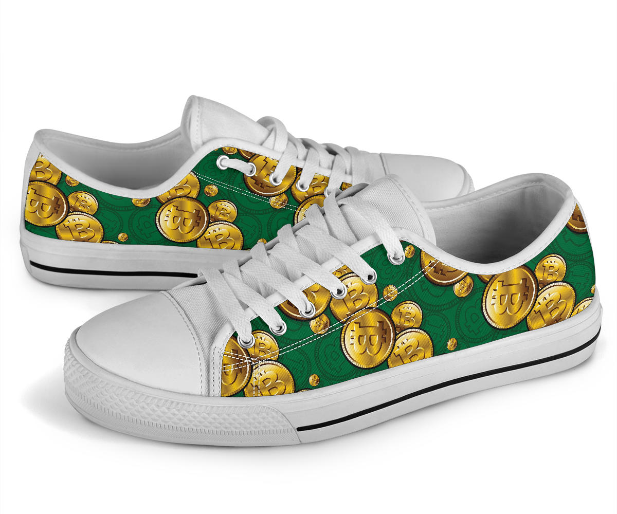 Bitcoin Pattern Print Design DO02 White Bottom Low Top Shoes