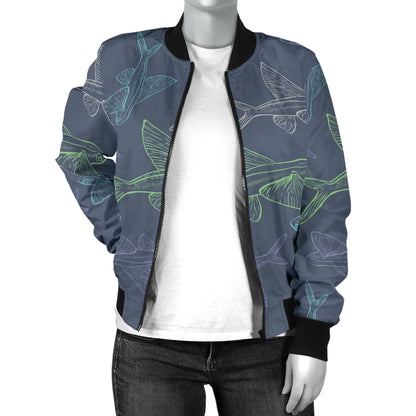 Flying Fish Pattern Print Design 02 Women's Bomber Jacket