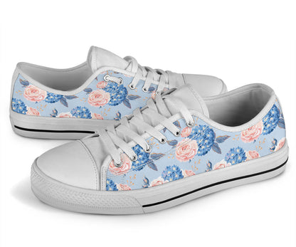 Hydrangea Pattern Print Design HD06 White Bottom Low Top Shoes