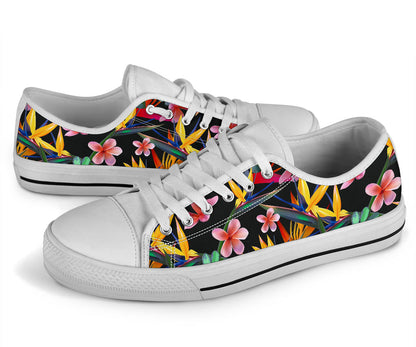 Tropical Flower Pattern Print Design TF015 White Bottom Low Top Shoes
